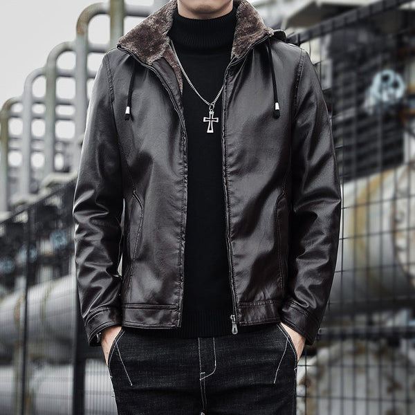 New Men's Thick And Fleece Fur Hooded Jacket
