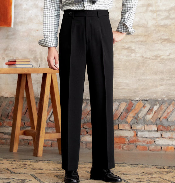 High Waist Baggy Straight Gentry Non-ironing Trousers