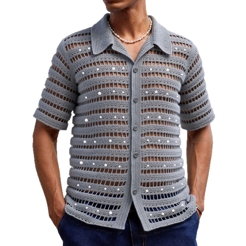 Men's French Beaded Hollow Shirt