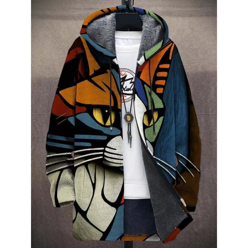 Men's Winter Print Plush Lining Thick Windproof Jacket