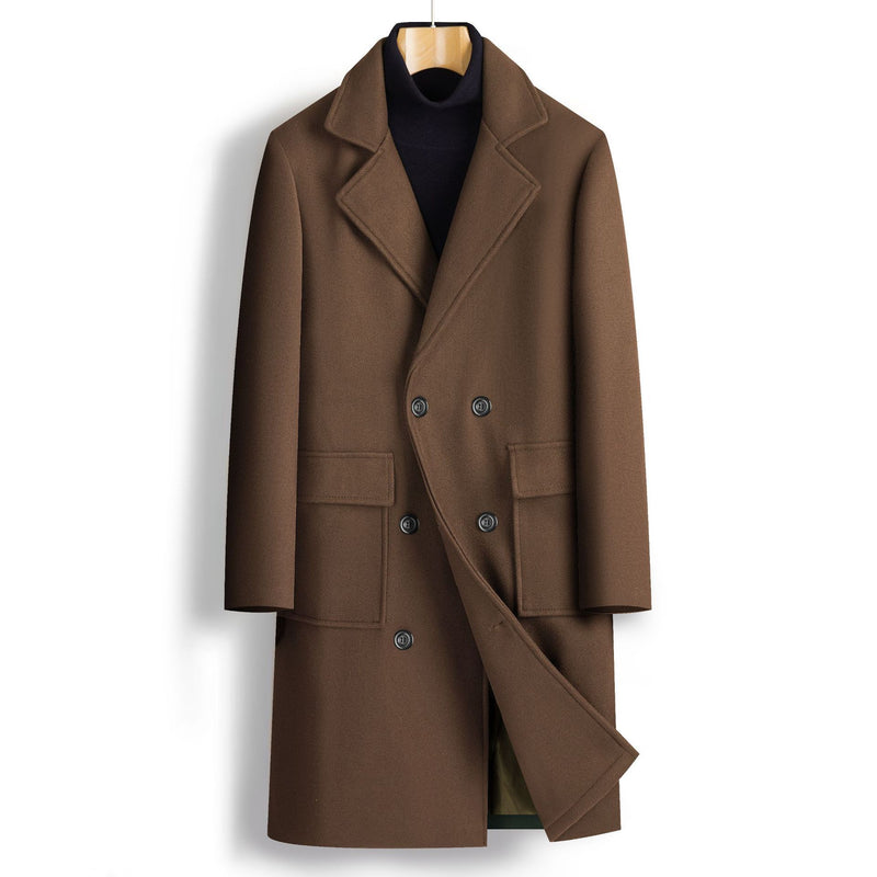 Fall Winter Men Double Breasted Mid-length trench Coat
