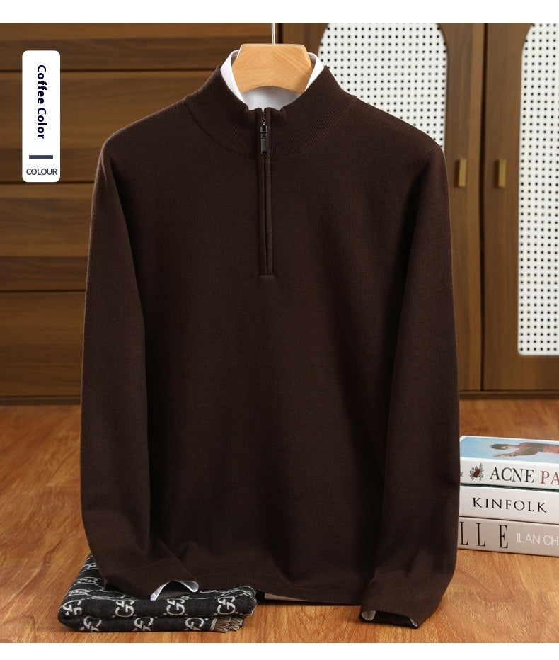 Half Zipper Worsted Wool Men's Sweater