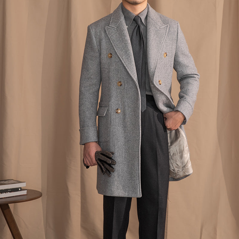 Vintage Men's Wool Herringbone Polo trench Coat