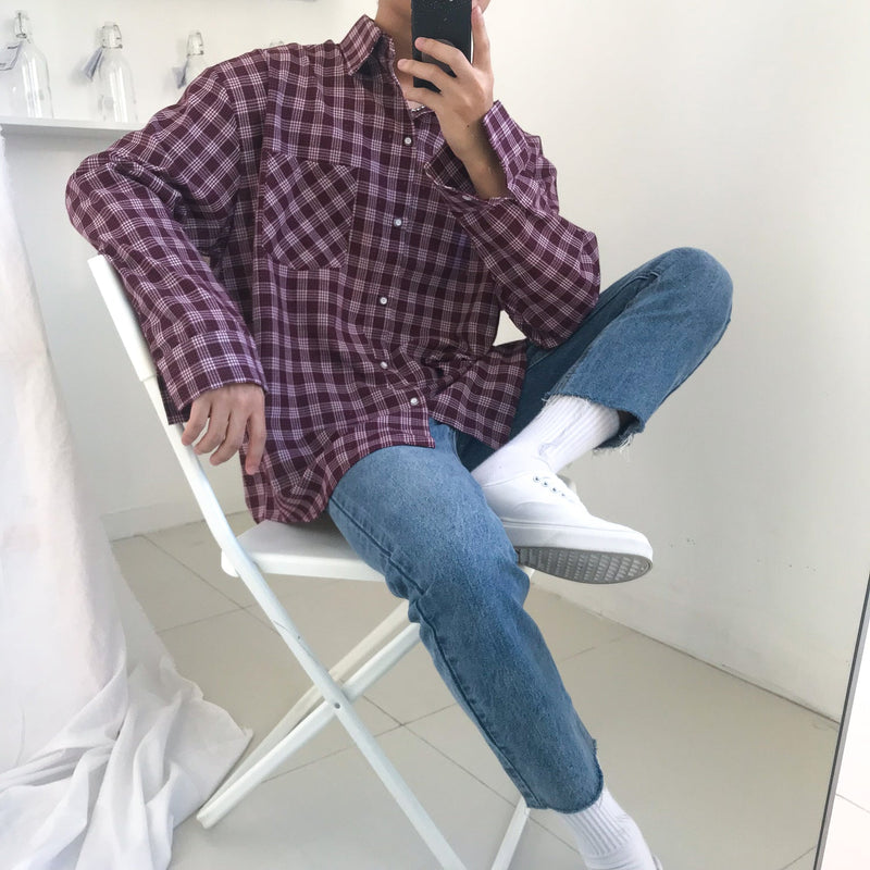 Loose Plaid Shirt Jacket For Men