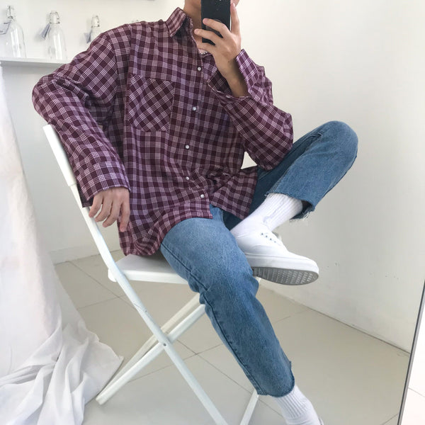 Loose Plaid Shirt Jacket For Men
