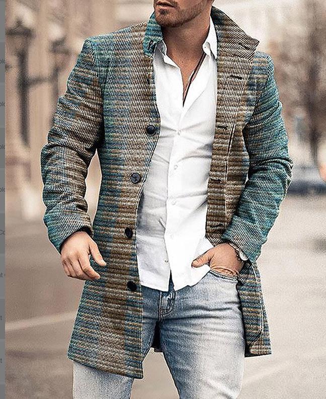 Fall Winter Men Woolen Stand Collar Mid-length trench coat