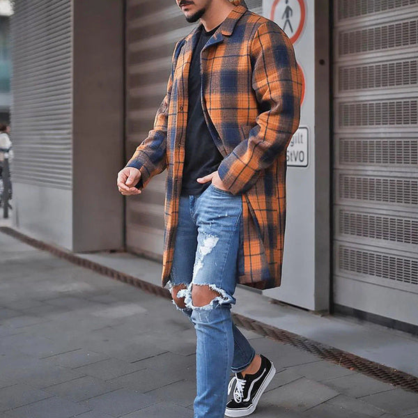 Men's slim fit Plaid Trench Coat