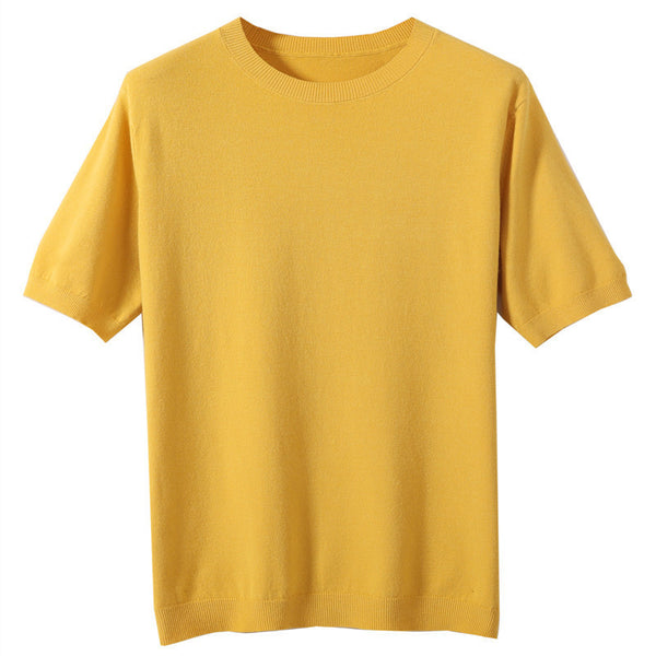 Spring And Summer Knitted Round Neck Short-sleeved Shirt Bottoming Shirt For Men