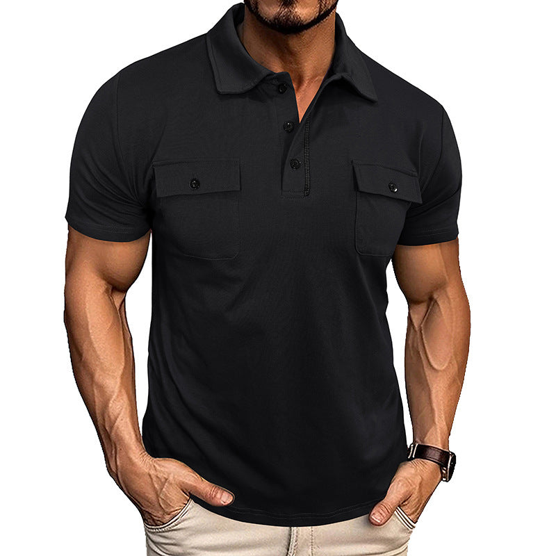 Summer Lapel Button Polo Shirt With Pockets