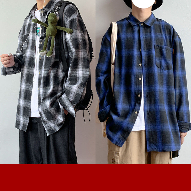 Loose Long Sleeved Plaid shirt jacket men