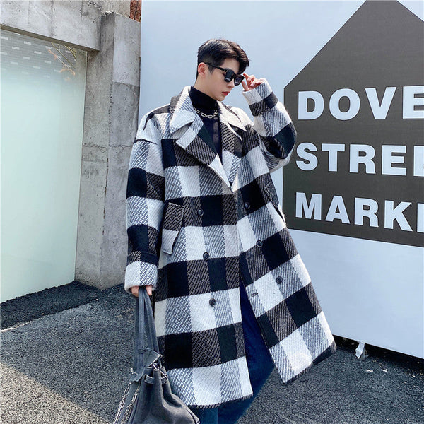 New Autumn And Winter Boys' Suit Collar Plaid Mid-length Woolen Coat