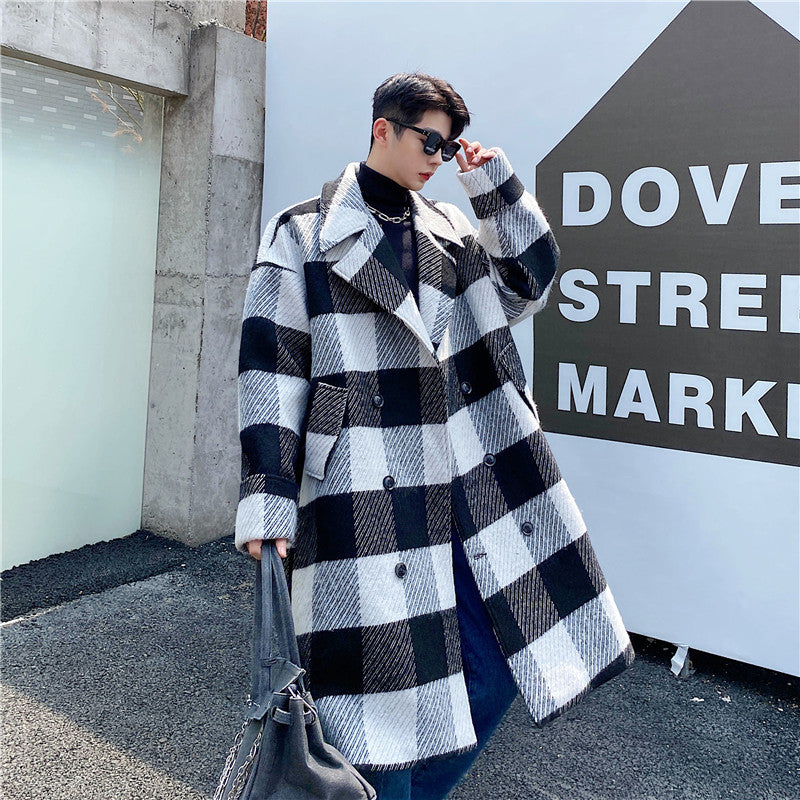 New Autumn And Winter Boys' Suit Collar Plaid Mid-length Woolen Coat