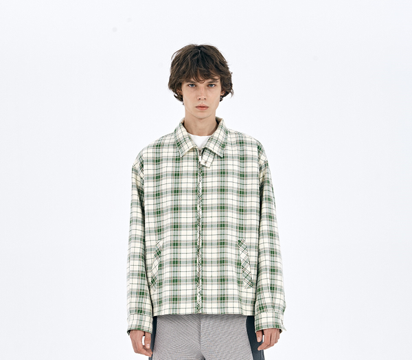 Green Plaid Fabric casual jacket men