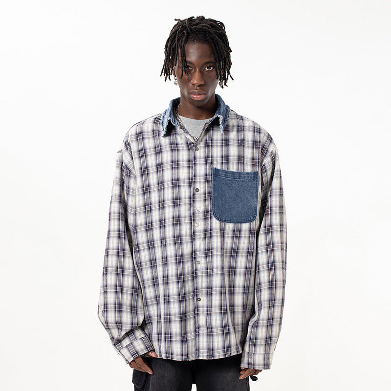 Patch Letter Embroidery Long Sleeve Shirt Men