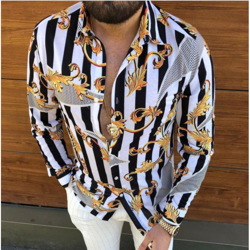 European And American Men's Long-sleeved Casual Printing Shirt