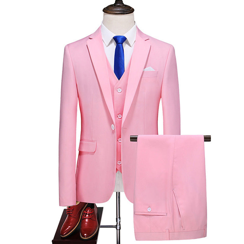 Men's Three-piece Evening Dress Banquet Wedding Korean Style Solid Color Suit