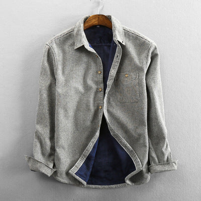 Lapel Striped Japanese Casual Shirt Men
