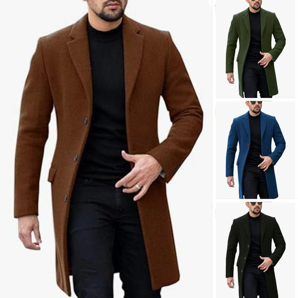 Single-breasted Cardigan Woolen trench Coat Men