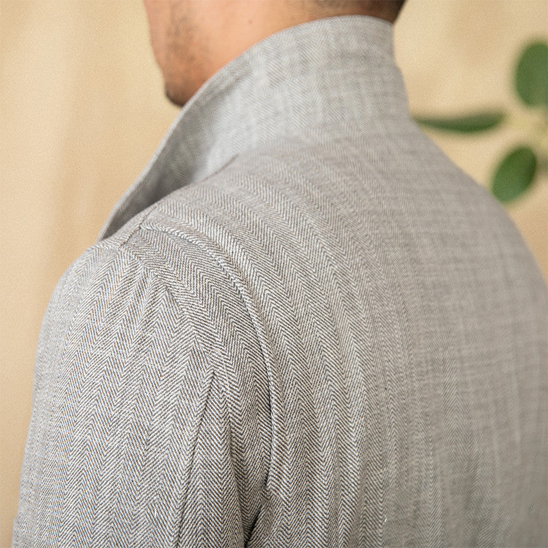 Cotton And Linen Stand-up Collar Cinched Safari Jacket