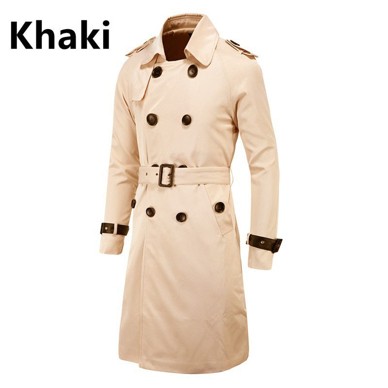 Men's Long Slim Double Breasted Windbreaker trench coat