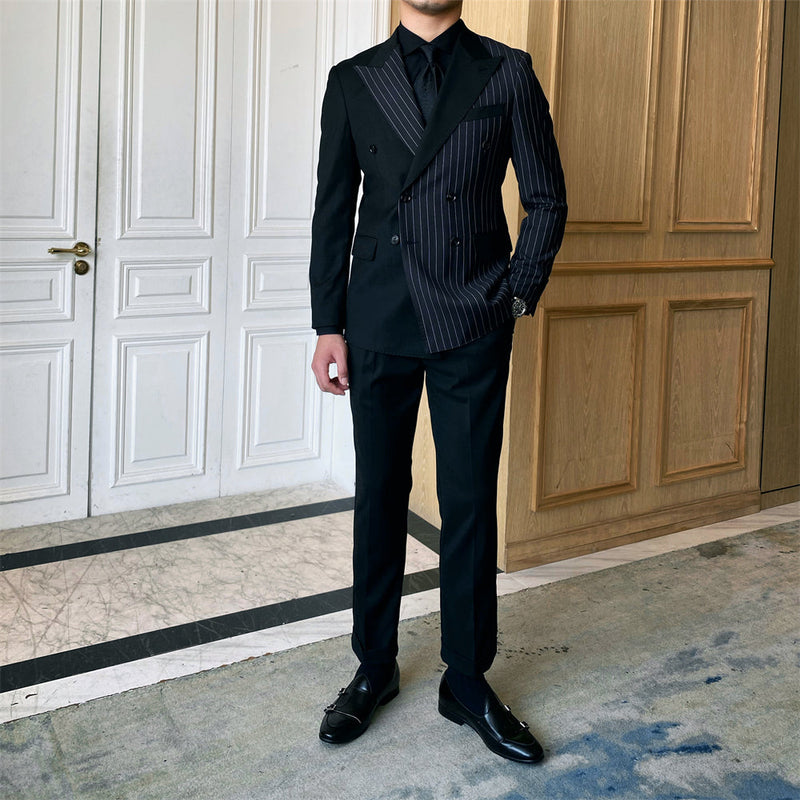 British Striped Double Breasted Suit Blazer Men