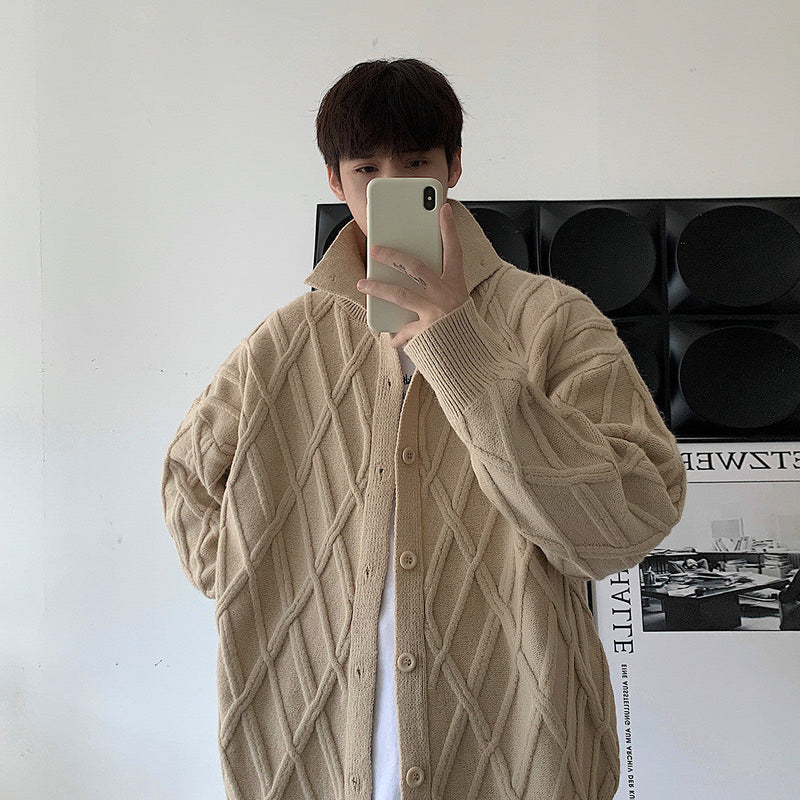 Youth Knitted Cardigan With Half Turtleneck