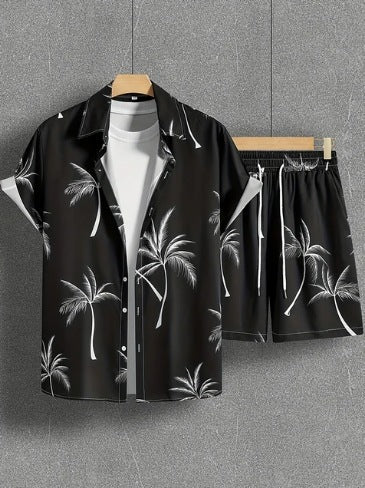 Printed Casual Men's Shirt And Shorts Two-piece Set