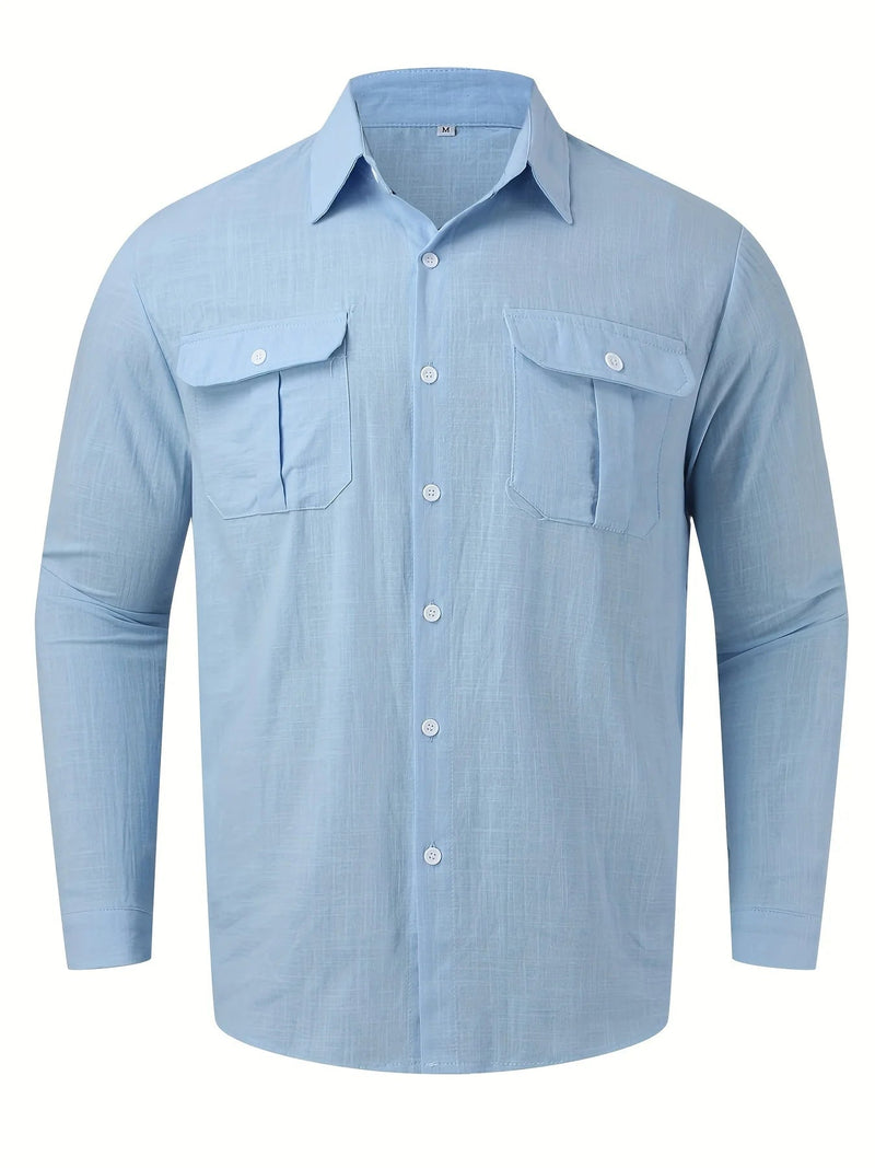 Men's Autumn And Winter pocket Lapels Long-sleeved Shirt