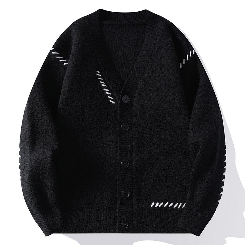 Heavy Men's Knitted Cardigan Coat Autumn And Winter V-neck Cotton sweater