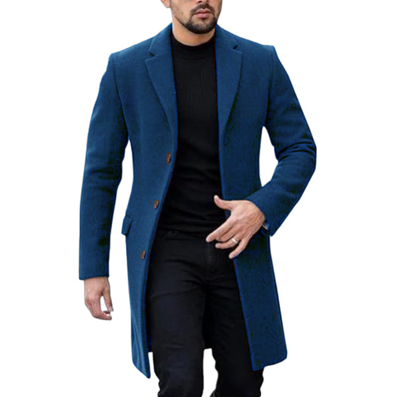 Single-breasted Cardigan Woolen trench Coat Men