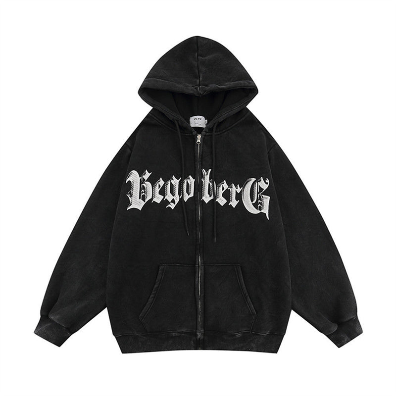 Creative Letters Printing Plus Velvet Hooded Cardigan Sweaters