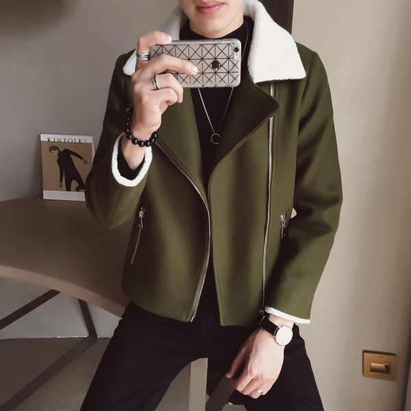 Lambs Wool Short Diagonal Zipper Jacket