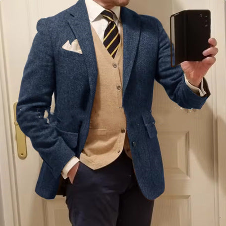 Men's Suit Herringbone Coat Casual Slim Fit