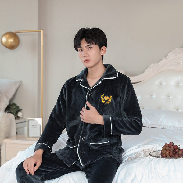 Antistatic Autumn And Winter Flannel Thickened couple nightsuit