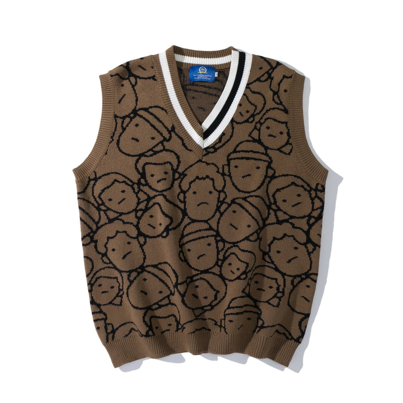 Knit Couple Printed Sleeveless Sweater