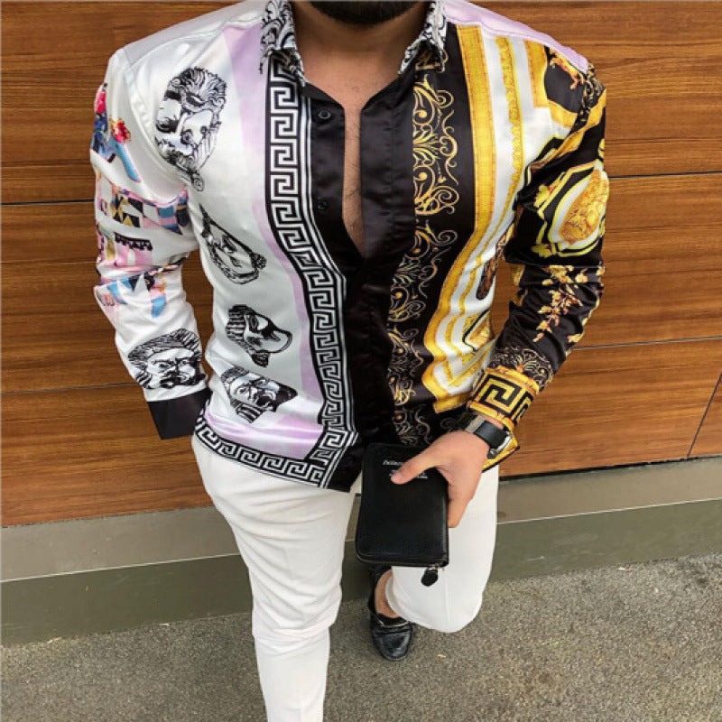 European And American Men's Long-sleeved Casual Printing Shirt