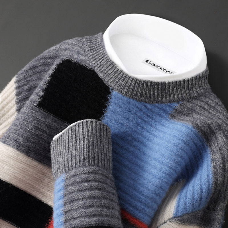 Men's Loose Round Neck Multicolor cashmere sweater