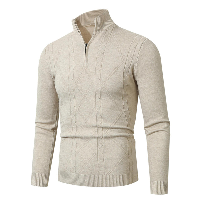 Rhombus Men's Casual Stand Collar Long Sleeve Half Zipper Sweater