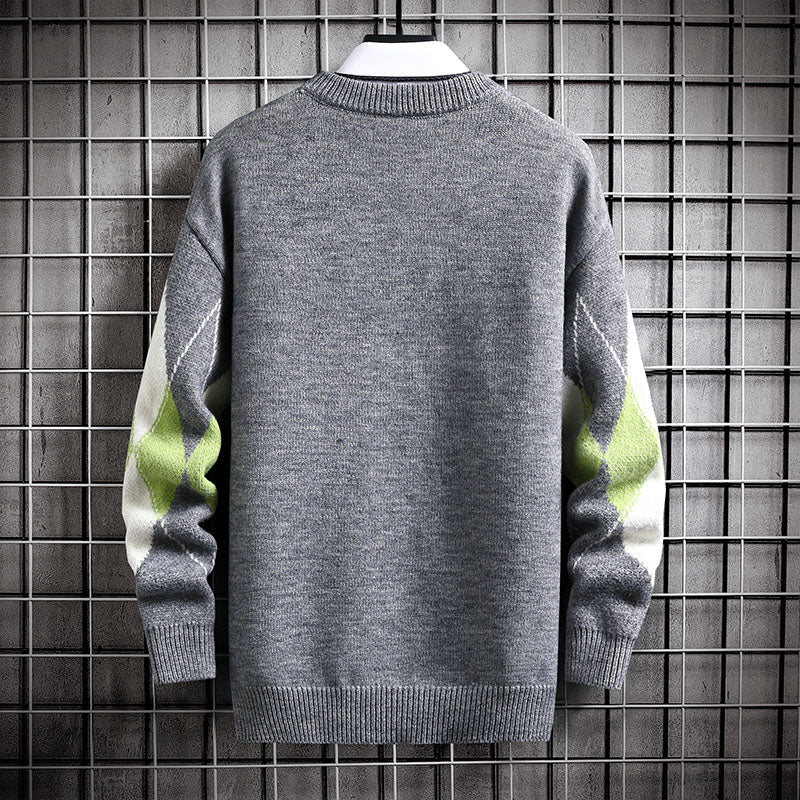 Men's Round Neck Trend Loose Plaid Sweater