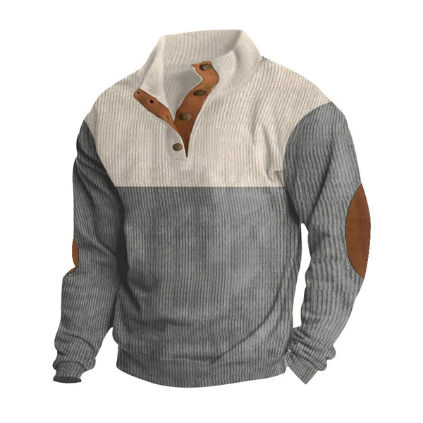 Casual Button Stand-collar Long Sleeve Pullover Sweatshirt