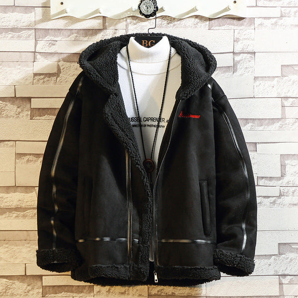 Lamb Wool Hooded Casual Men's Cotton Jacket