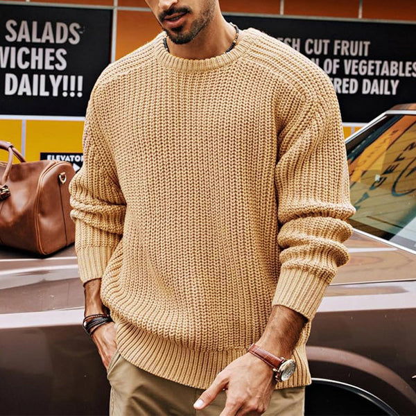 Men's Solid Color Long Sleeve Round Neck Sweater