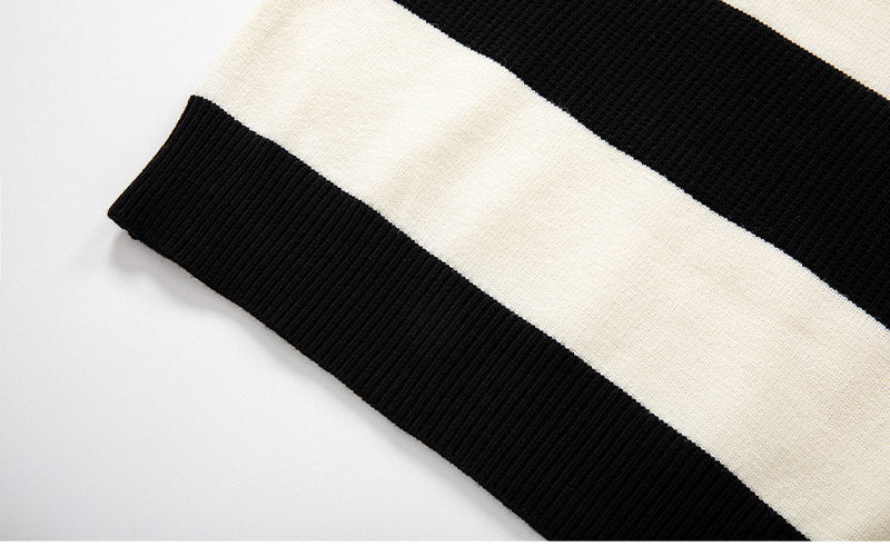 Contrast Color Striped Lapel Sweater Men's