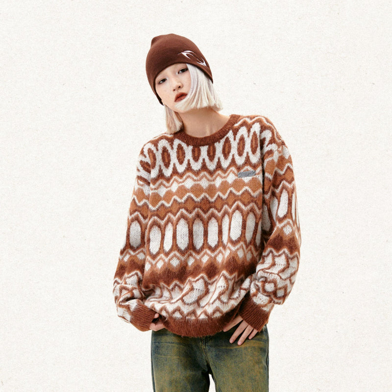 Street Retro Striped Round Neck Sweater For Men And Women