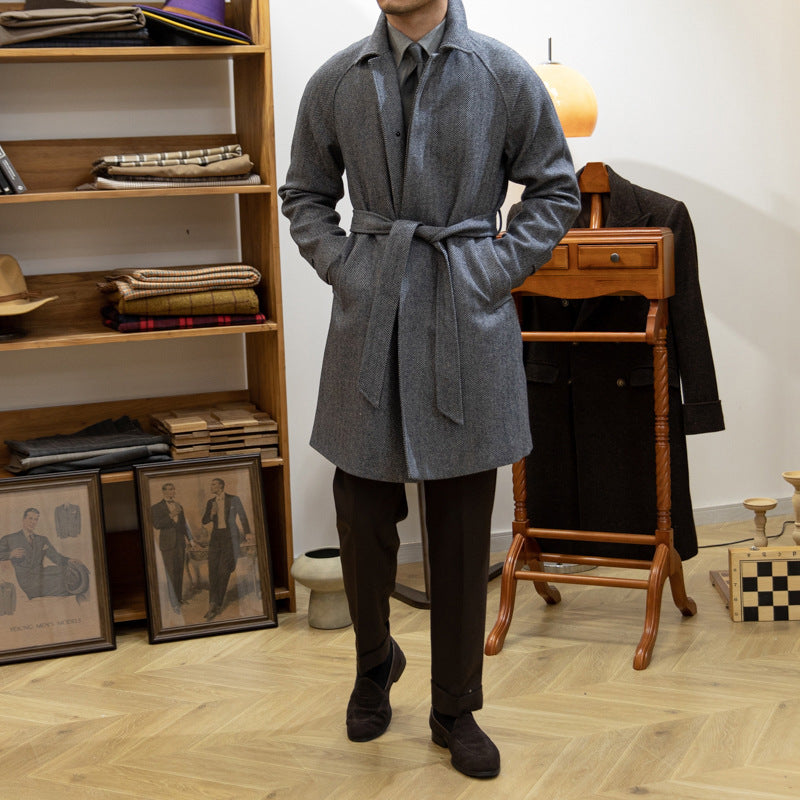 Leisure Mid-length trench Coat Herringbone Wool Slim Fit