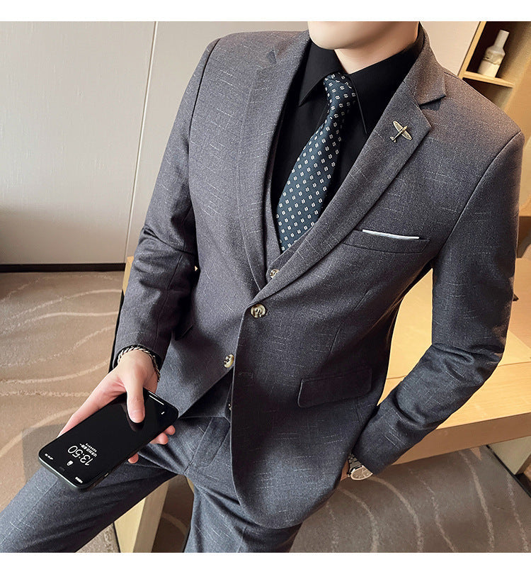Mesh Plaid Tuxedo Three-piece Suit