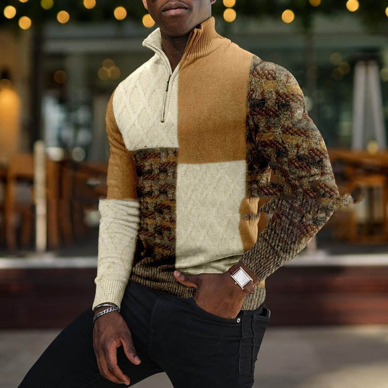 Casual Lapel Pullover Digital Printing sweater For Men