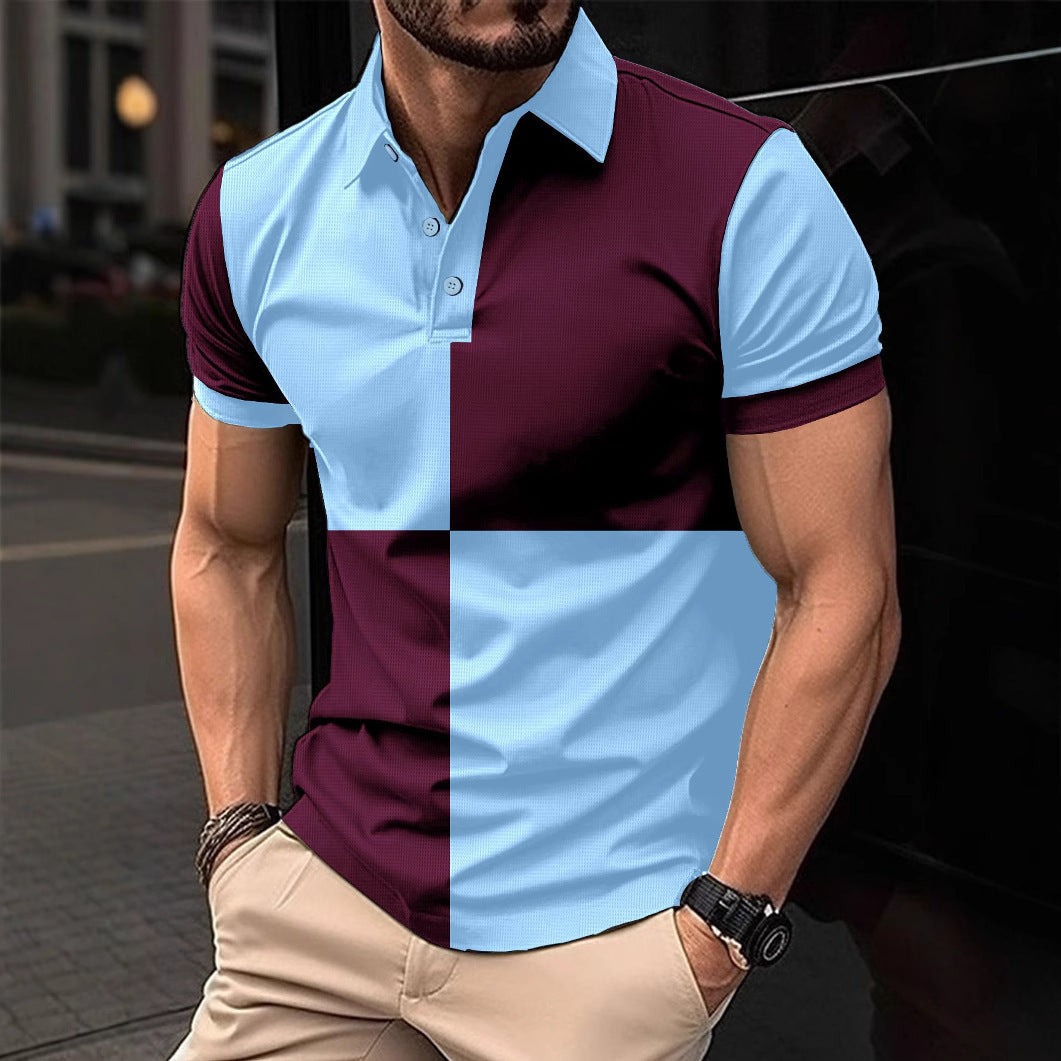 Sports Short Sleeve Color Stitching Turnover Neck Polo Shirt men