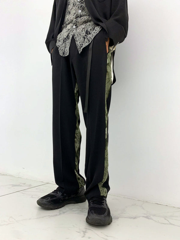 Autumn And Winter Stitching Waist Flower Side Legs Slim Mopping Suit Pants