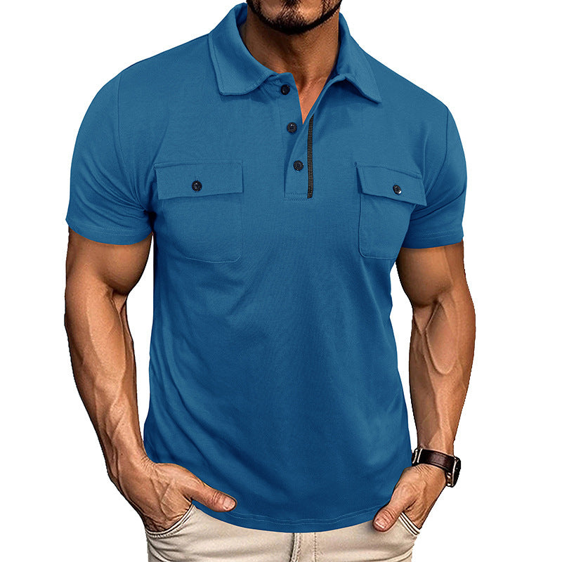 Summer Lapel Button Polo Shirt With Pockets